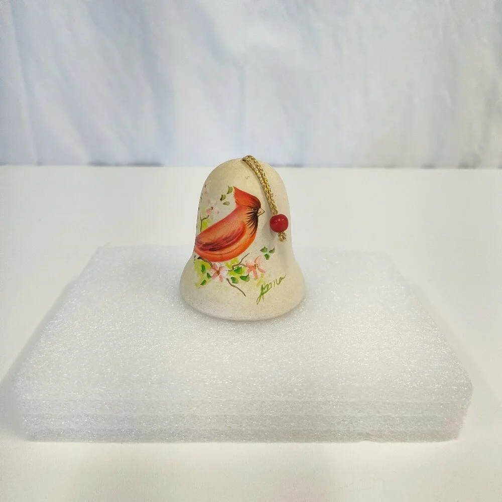 Sandstone Creations Hand-Painted Ceramic Bell Cardinal Design Signed by Anna VTG